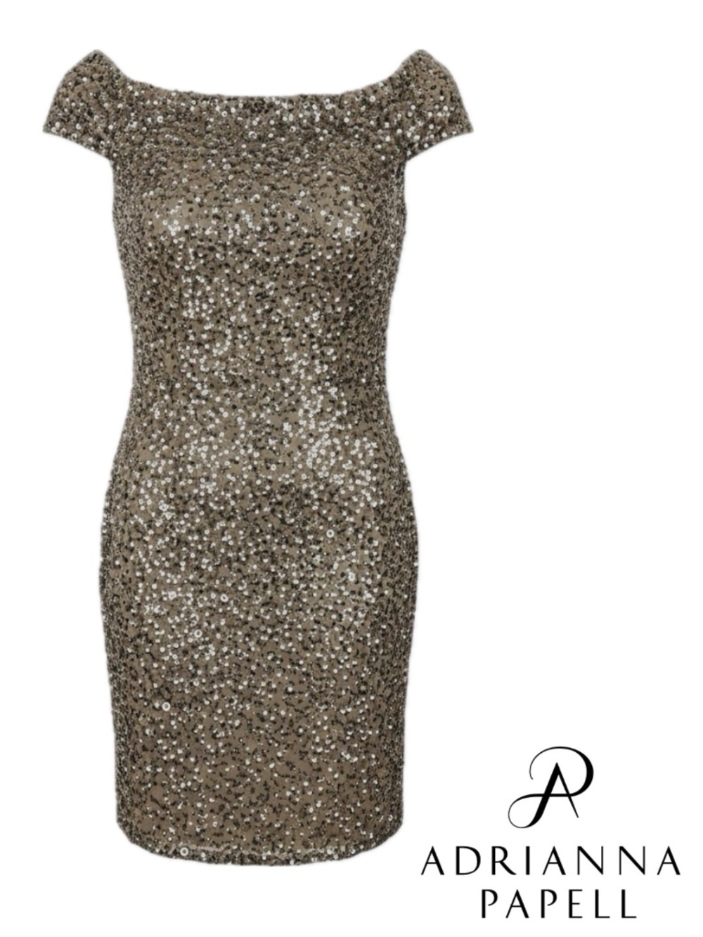 NWT Adrianna Papell Hand Beaded Off Shoulder Sheath Dress Bronze Size 20W